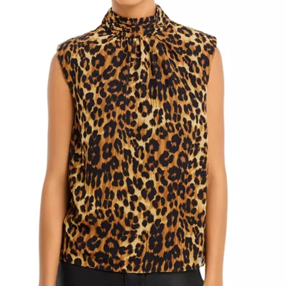 MILLY Rori Leopard Print Chiffon Sleeveless Blouse Top‎ Padded Shoulders Medium